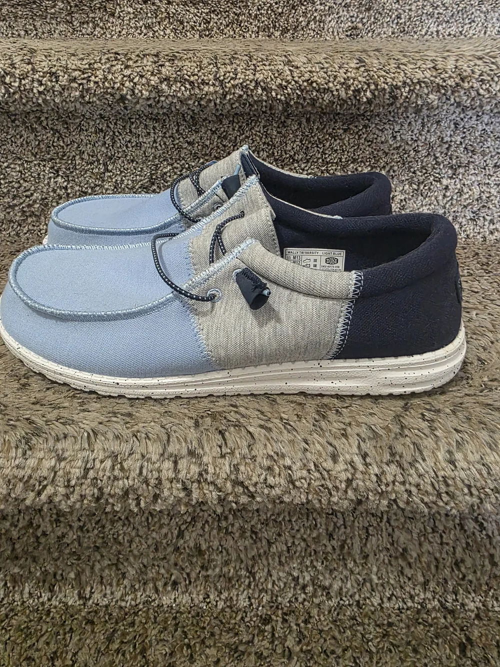 Hey Dude Light Blue Canvas Slip-On Loafers with Gray Trim